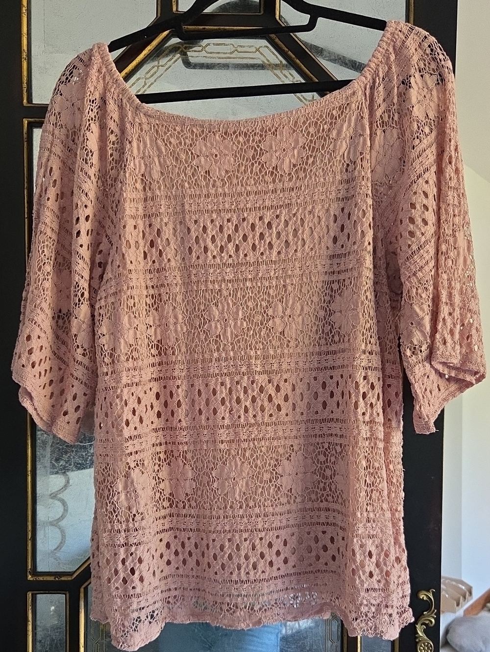Adrianna Papell Dusty Rose Crochet Lace Boatneck Blouse